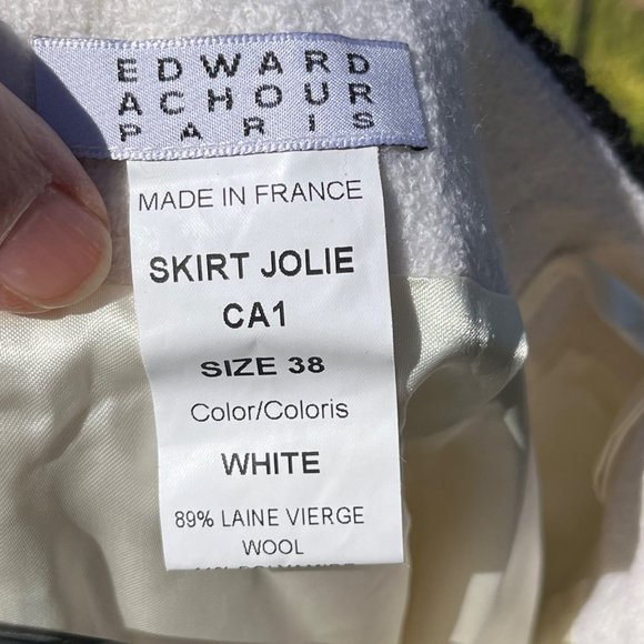 Edward Achour Paris Skirt Jolie Wool Blend Boucle Cream Black Trim Sz 38 / 8 NEW - Picture 5 of 6